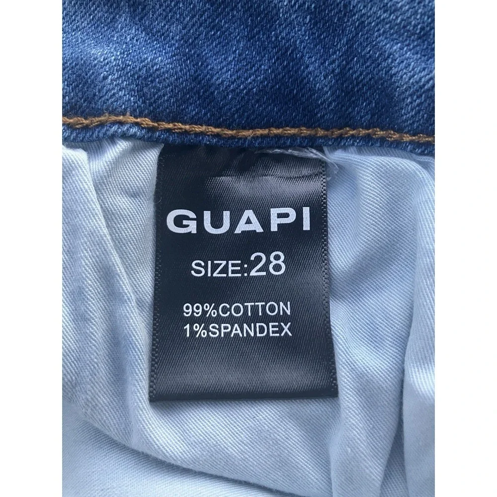 GUAPI Mens Size 28 Wavy Stacked Jeans Two Tone Patchwork Streetwear Blue - Picture 9 of 10